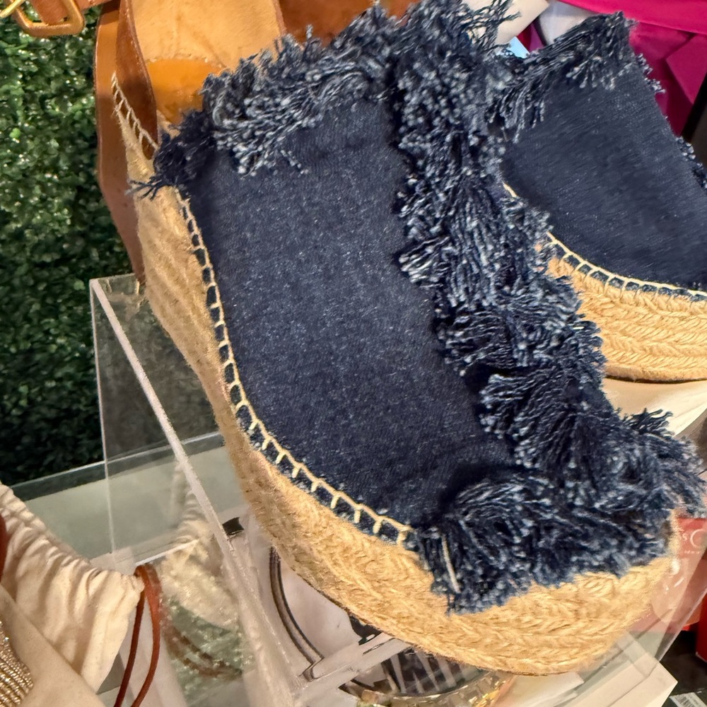 Chloe Navy Fringed Espadrille Wedges
